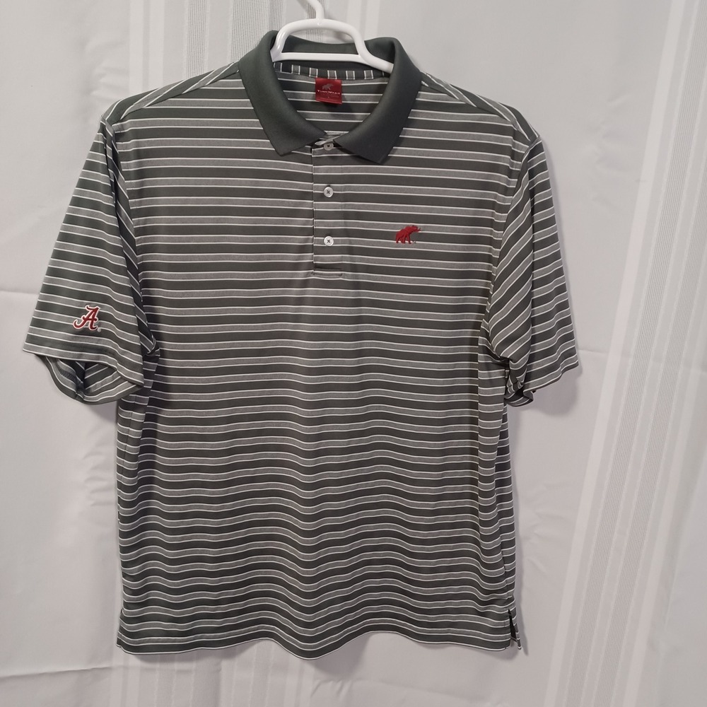 Tuskwear Alabama Crimson Tide Mens Large Grey Striped Polo Shirt Elephant Logo